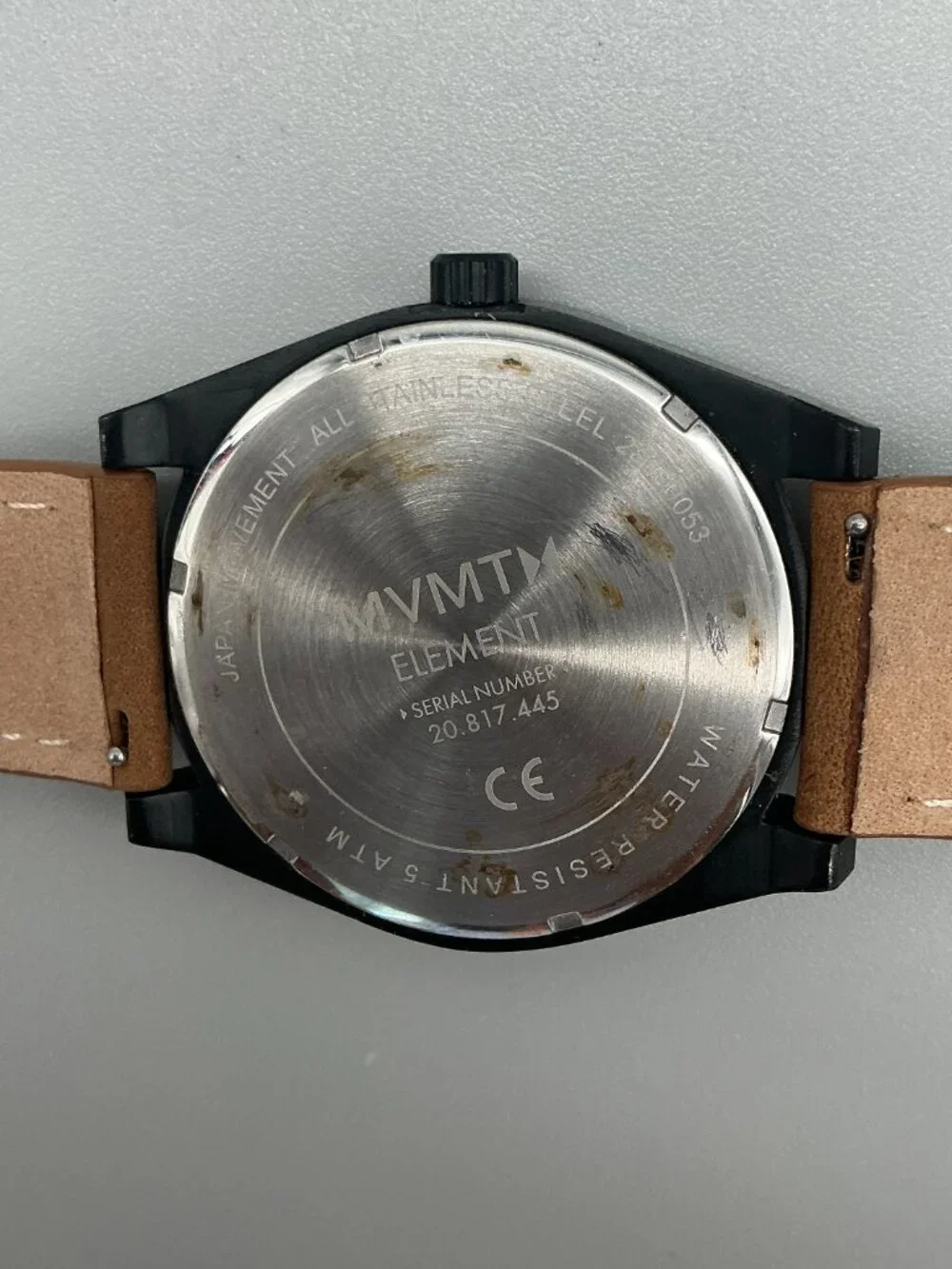 MVMT Element Caviar Black Watch Mens 43mm Black Dial Gold Tone Date Leather
